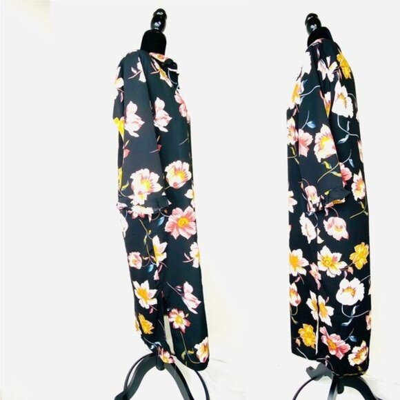 Lulus Mary Anne Black Floral Print Midi Shirt Dress Black Large Brand NWT - Picture 5 of 12